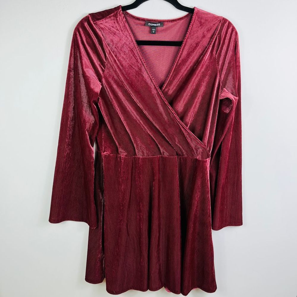 EXPRESS Burgundy Velvet Long Sleeve Dress, Medium